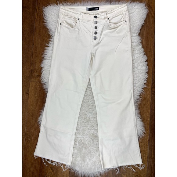 Kut from the Kloth Denim - KUT from the Kloth KELSEY 6 Cream Button Fly High Rise Ankle Kick Flare Jeans